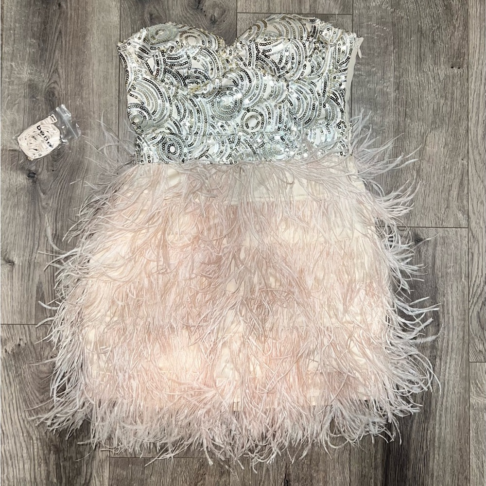 Bebe Isis Speakeasy Sequin and Feather dress, Medium. NWOT